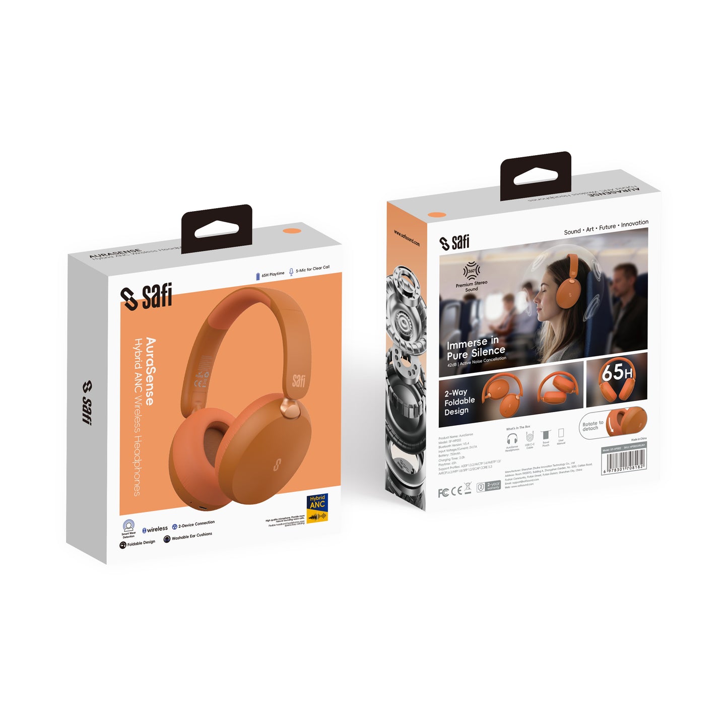 SAFI AuraSense Hybrid Active Noise Cancelling Over-Ear Wireless Headphones