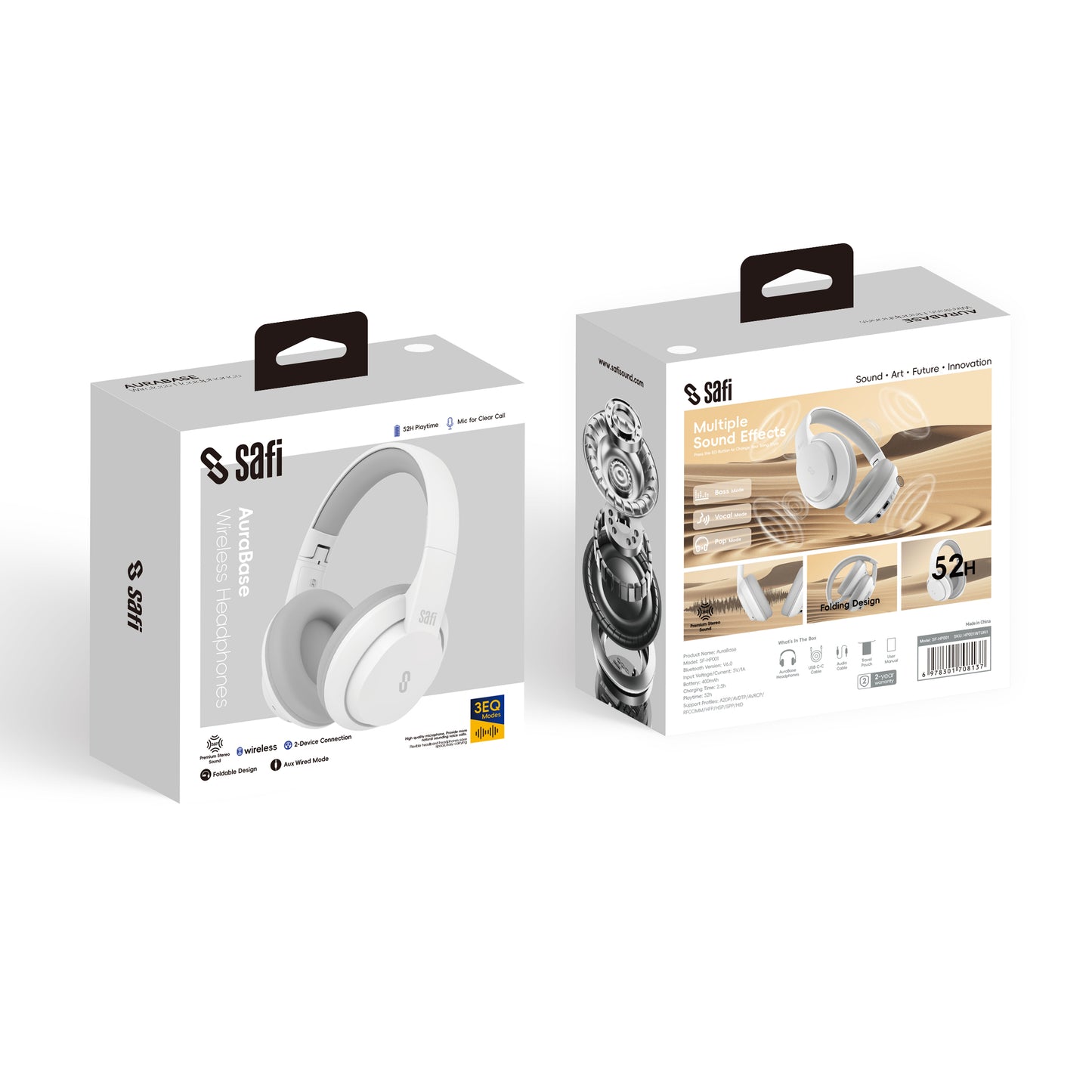 SAFI AuraBase Foldable Over-Ear Wireless Headphones with Adjustable EQ