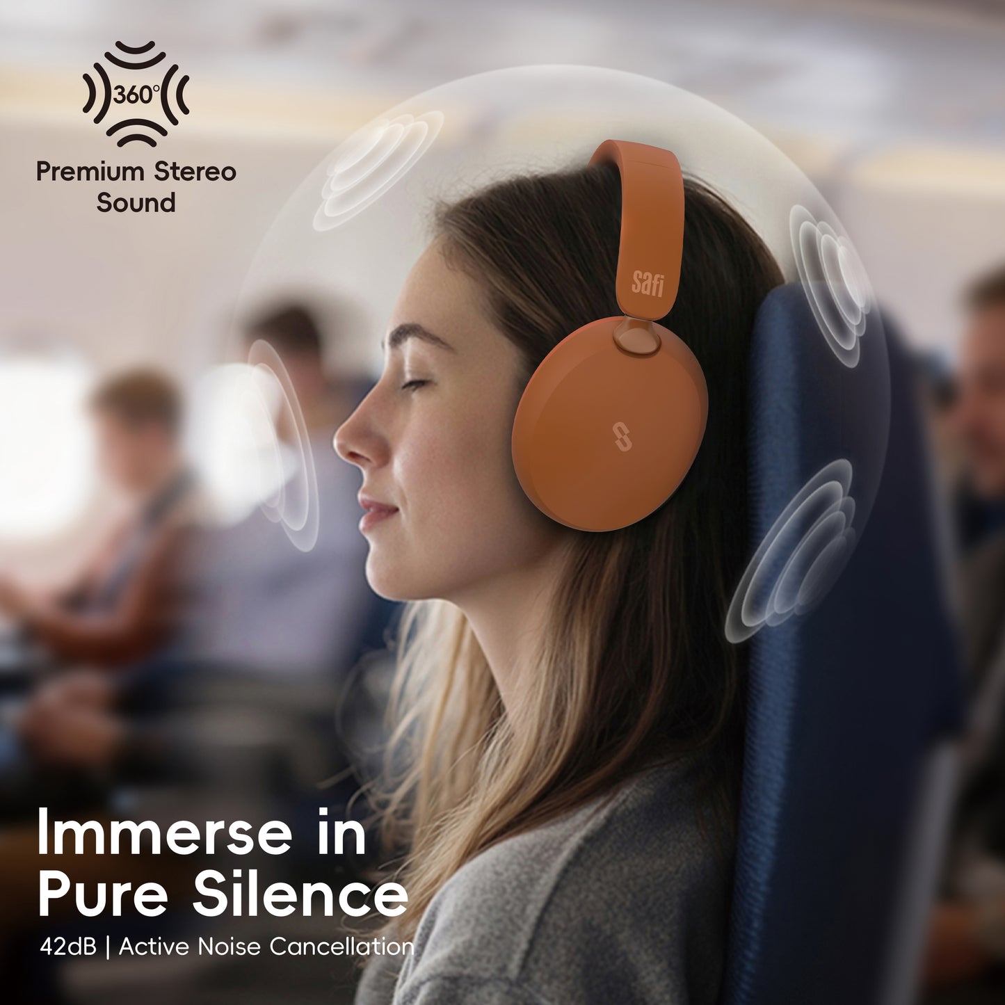 SAFI AuraSense Hybrid Active Noise Cancelling Over-Ear Wireless Headphones
