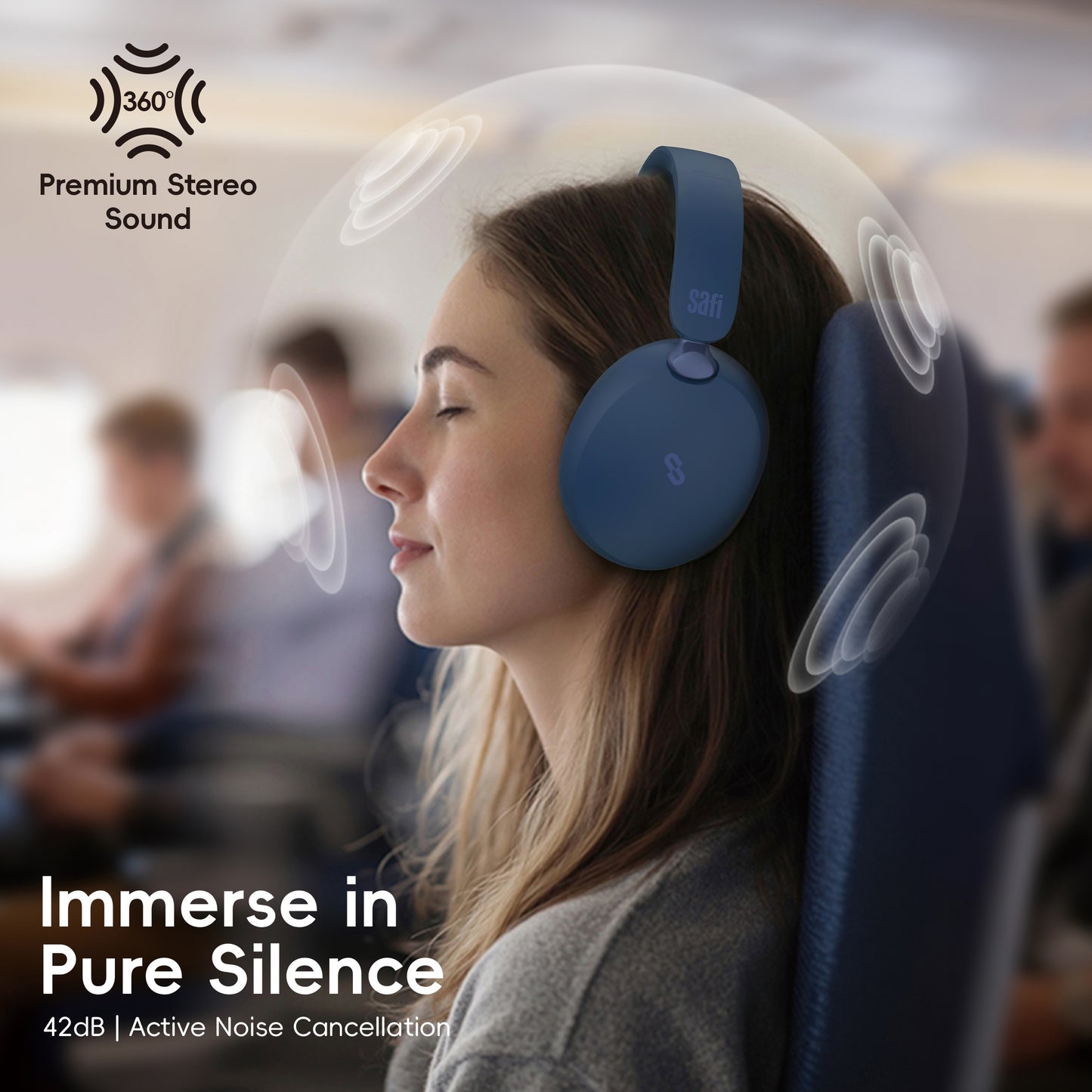 SAFI AuraSense Hybrid Active Noise Cancelling Over-Ear Wireless Headphones